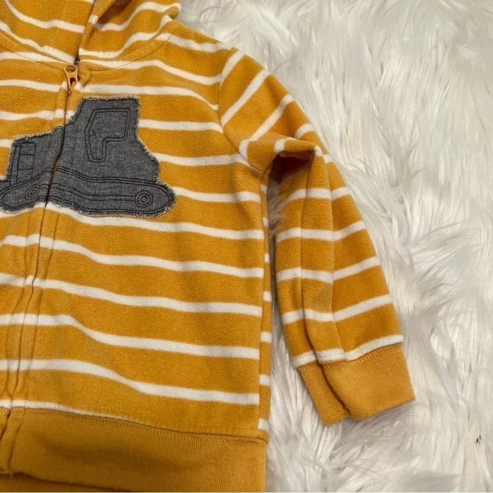 Child of Mine by Carter's Baby Sz 12 Months Fleece Hoodie Yellow Stripe Tractor